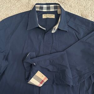 Burberry Navy Shirt with Check Accents